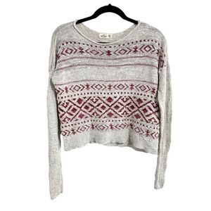 Hollister, gray and burgundy cropped lightweight sweater, medium/large
